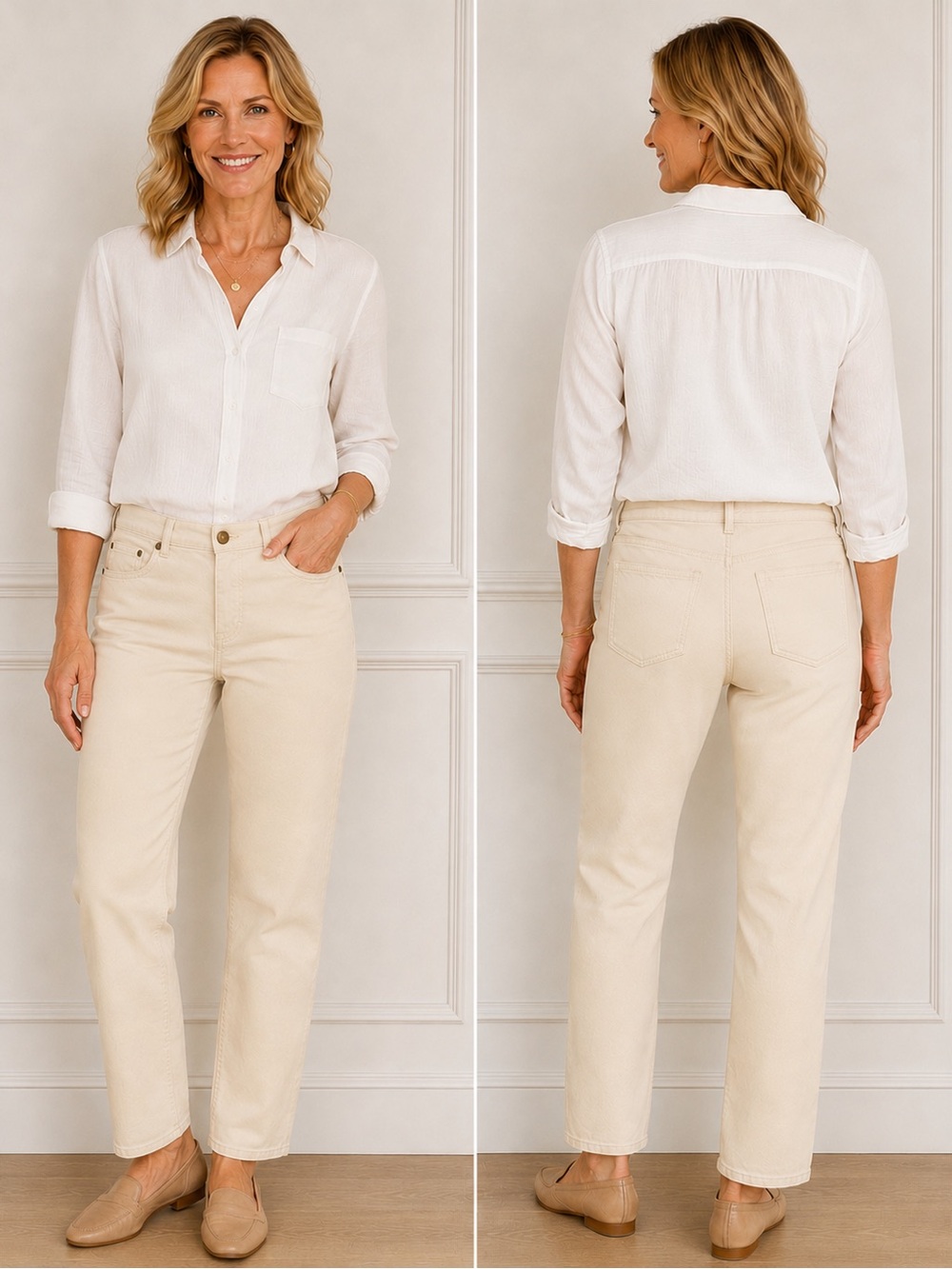 J. McLaughlin Watson Sz 12 Raw Beige Mid-Rise Straight-Leg Stretch 5 Pocket Jean